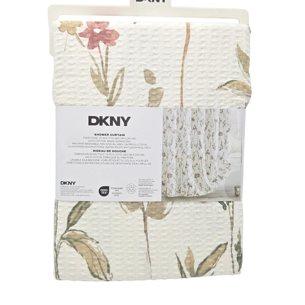DKNY Chelsea Floral Shower Curtain Ivory Multi 72x72 Cotton Waffle Weave